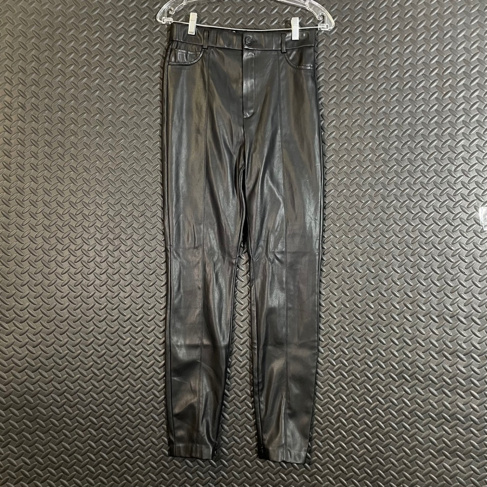 ZARA Faux Leather Pants Women's Size 28 Black High Rise Skinny Stretch Trousers‎